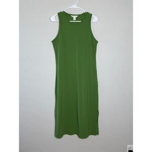 Athleta Midi Dress Sz M Green Sleeveless Side Slit Knit Tank Gorpcore Athleisure